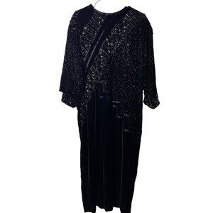 Vintage Womens Dress Size XL Black Velvet Beaded Sequin Maxi Dolman Sleeve